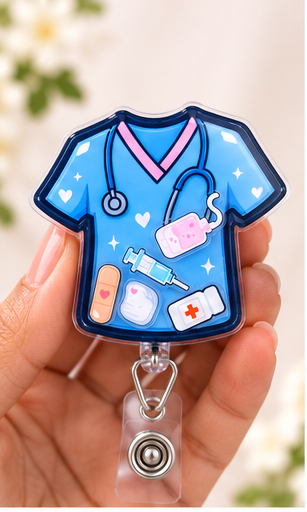 Blue Scrubs Badge Reel Shaker
