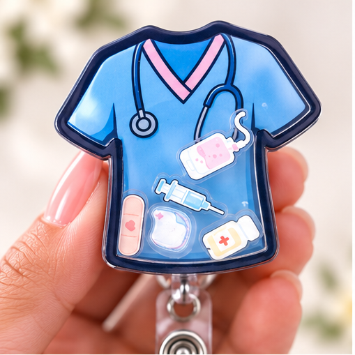 Blue Scrubs Badge Reel Shaker