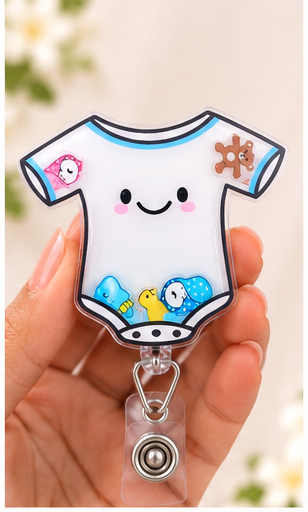 Onesie themed badge shaker