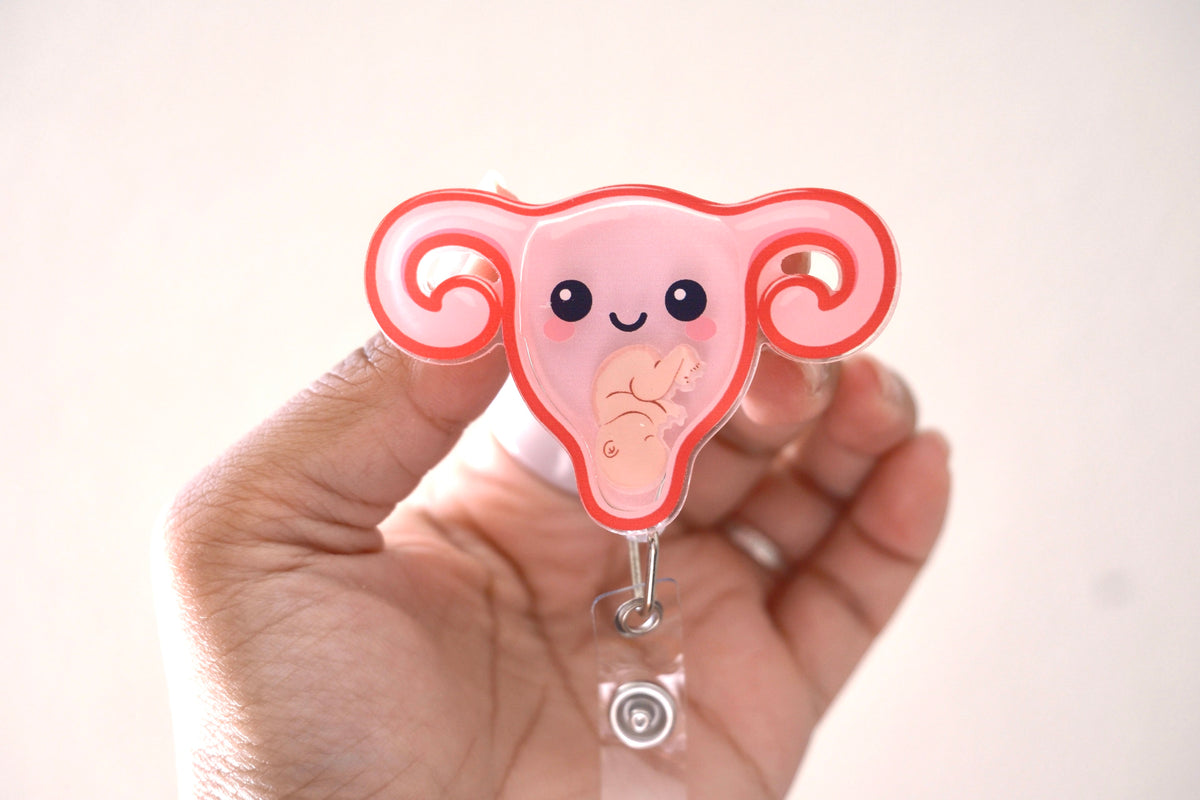 🩷 OB/GYN Uterus Shaker Badge Reel