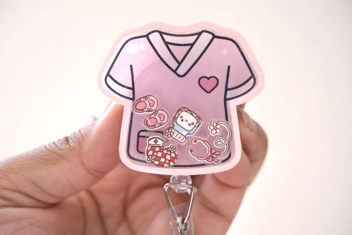 Pink Scrubs Badge Reel Shaker