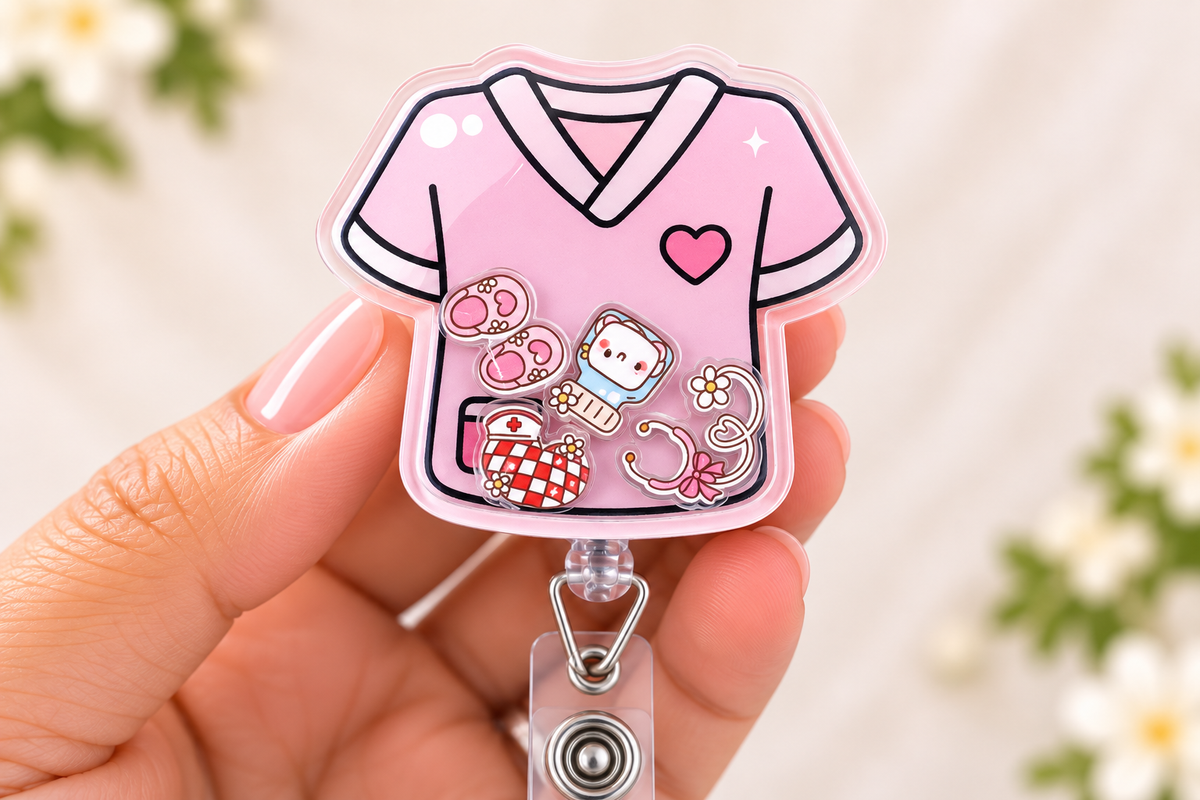 Pink Scrubs Badge Reel Shaker