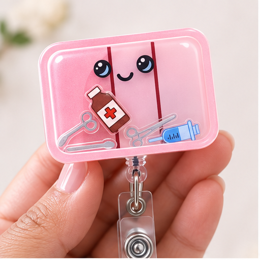Cute Pink Capsule Badge Reel Shaker