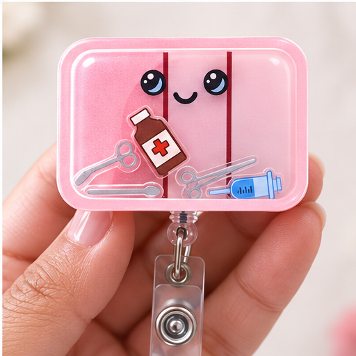 Cute Pink Capsule Badge Reel Shaker